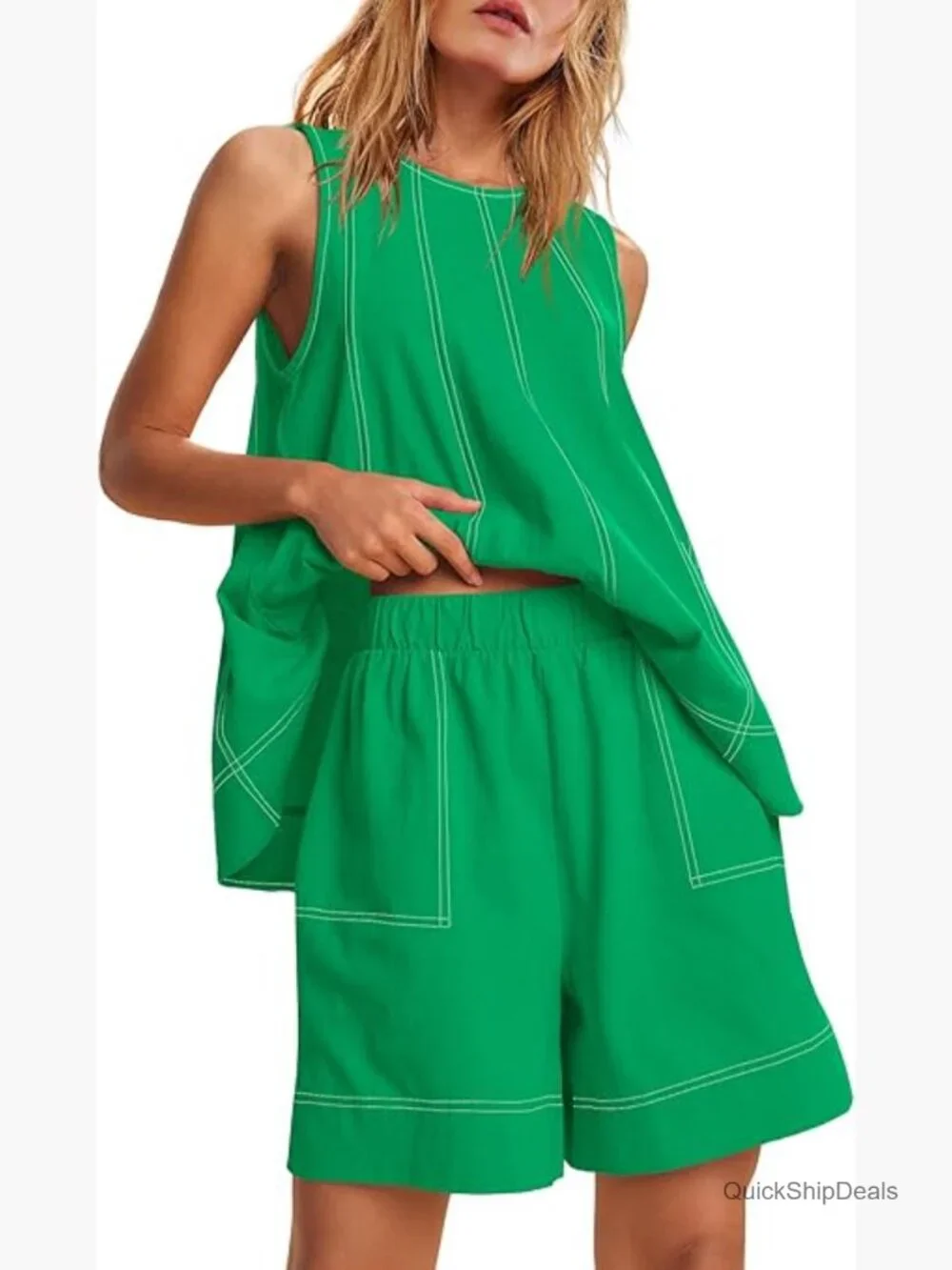 Sleeveless Tank Top and Shorts Matching Set with Pockets